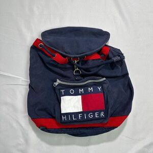Tommy Hilfiger Backpack Unisex Navy Red Vintage Cotton Mini Rucksack